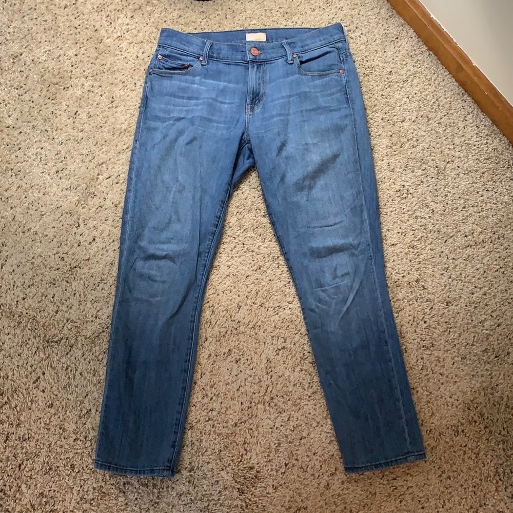 Mother Skinny Not Skinny Tea For Two Mid-Wash Jeans